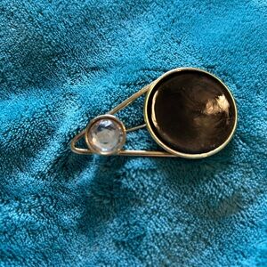 Minimalist Vintage Black, Gold and rhinestone accent brooch simply elegant